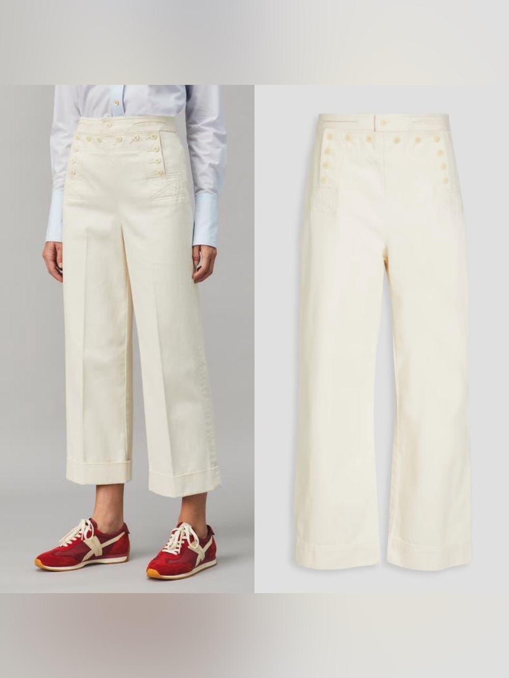 Tory Burch Sailor Wide Leg Denim Pants Natural 6 Excellent